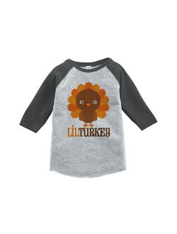 Custom Party Shop Baby Boy's Little Turkey Thanksgiving Grey Raglan - Large (14-16) T-shirt