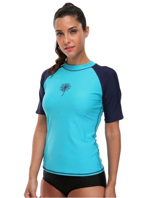 Charmo Women's Swim Shirt Rashguard Short Sleeve Rash Guard Swimwear Top, Blue