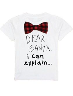 Noah's Boytique Toddler Boy Christmas Outfit Dear Santa I Can Explain Buffalo Plaid Bow Tie Short Sleeve Shirt 2/3T