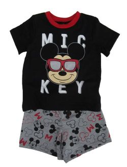 Little Boys Gray Black Mickey Short Sleeve 2 Pc Shorts Outfit