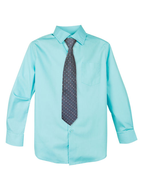 Spring Notion Big Boys' Cotton Blend Dress Shirt and Tie Set, Aqua