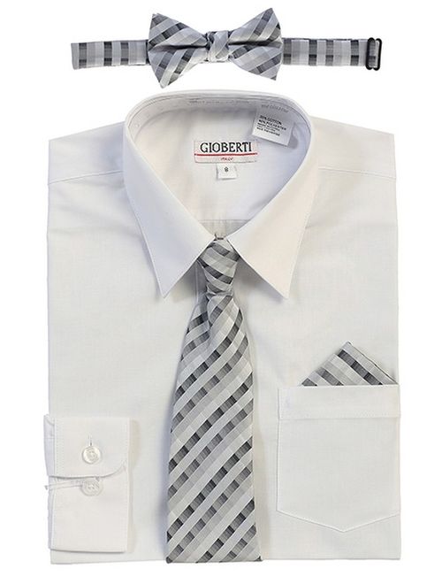 Gioberti Little Boys White Tie Bow Tie Handkerchief Dress Shirt 4 Pc Set
