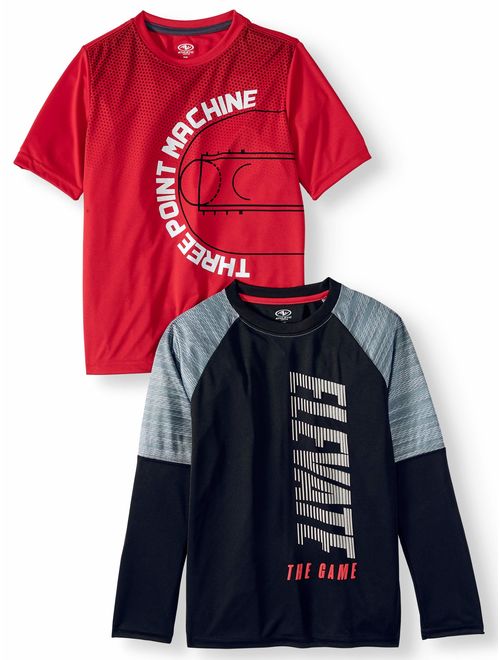 Athletic Works Long Sleeve and Short Sleeve Graphic T-Shirt, 2-Pack Set (Little Boys, Big Boys, & Husky)