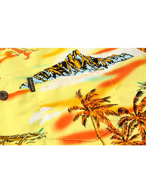 Hawaiian Shirt Aloha Shirt in Yellow Sunset with Palm