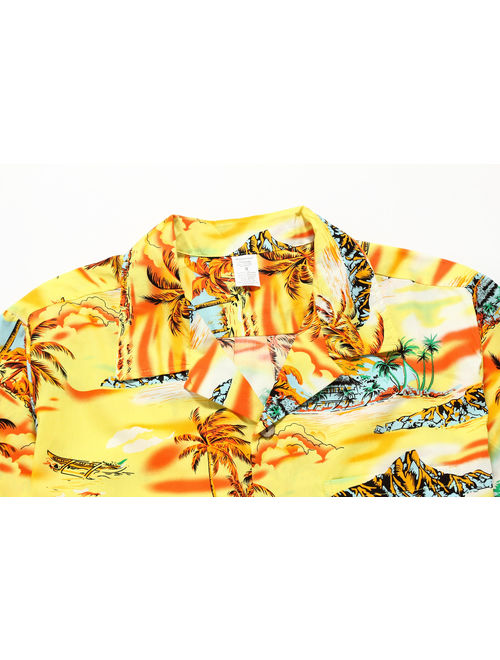 Hawaiian Shirt Aloha Shirt in Yellow Sunset with Palm
