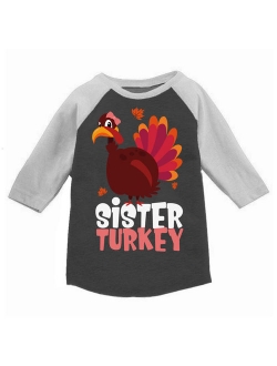 Thanksgiving T-Shirt Sister Turkey Raglan Shirt Kids