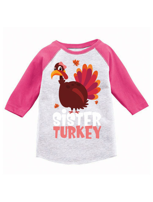 Awkward Styles Thanksgiving T-Shirt Sister Turkey Raglan Shirt Kids