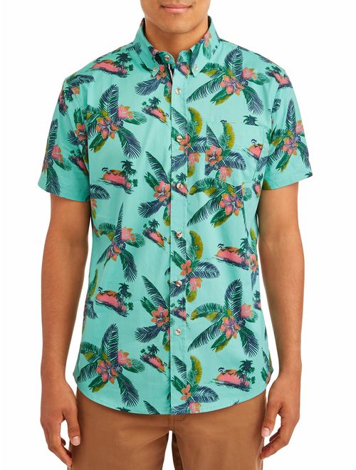 Lee Men's Short Sleeve Stretch Button Down Shirt with All-Over Ditsy Prints, Available up to size 2XL