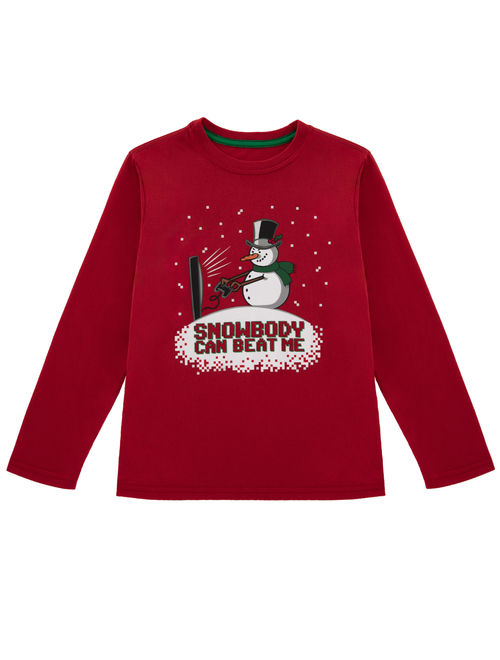 Wonder Nation Christmas Long Sleeve Graphic T-Shirt - 2 Pack Value Bundle (Little Boys, Big Boys & Husky)