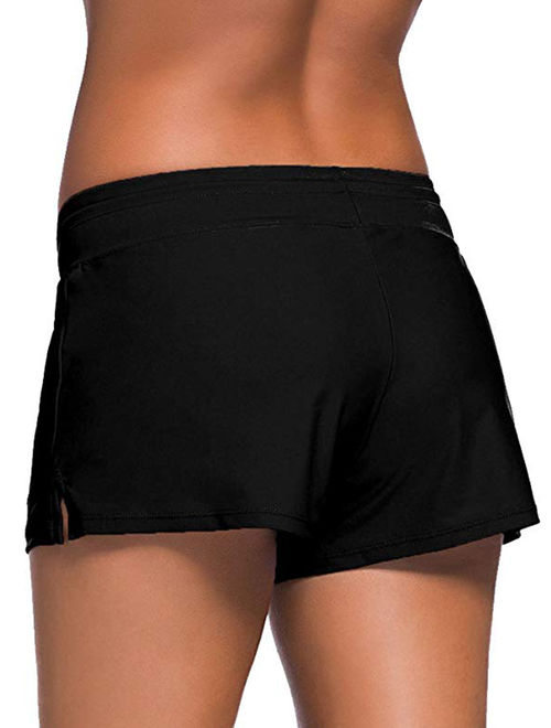 SAYFUT Women's Sports Swim Bottom Slit Swim Waistband Tankini Beach Board Shorts Plus Size Swimwear Trunks S-3XL