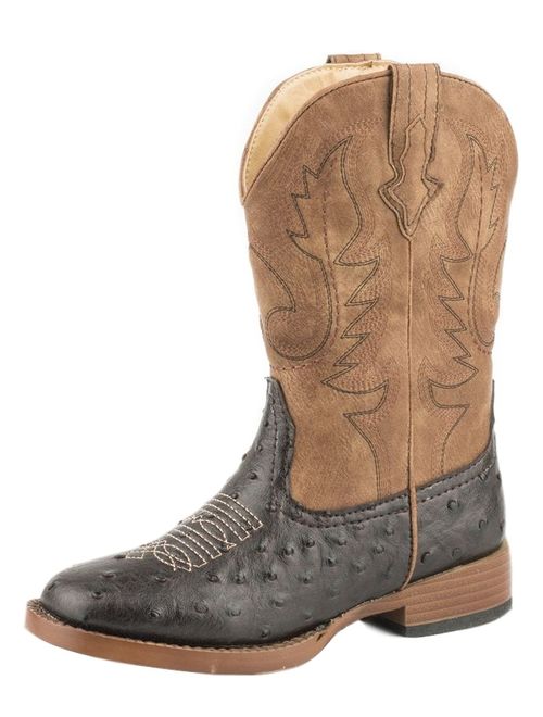 Roper Western Boots Boys Cowboy Cool Ostrich Brown 09-018-1900-1521 BR