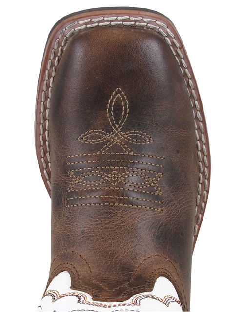 smoky mountain youth jesse leather square toe brown waxed/white western cowboy boot
