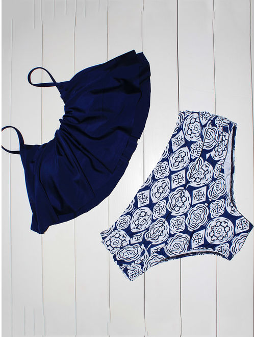 Swimsuits for Women Sexy Bandeau Bikini Sets High Waist Padded Bra Bathing Suit Swimwear Tankini Tops & Bottoms,S,M,L,XL,XXL,blue