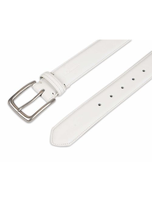 Columbia Men's Casual Leather Belt -Trinity Style for Jeans Khakis Dress Leather Strap Silver Prong Buckle Belt, White, 36
