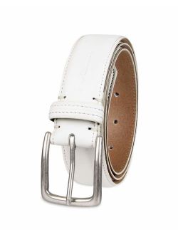 Men's Casual Leather Belt -Trinity Style for Jeans Khakis Dress Leather Strap Silver Prong Buckle Belt, White, 44