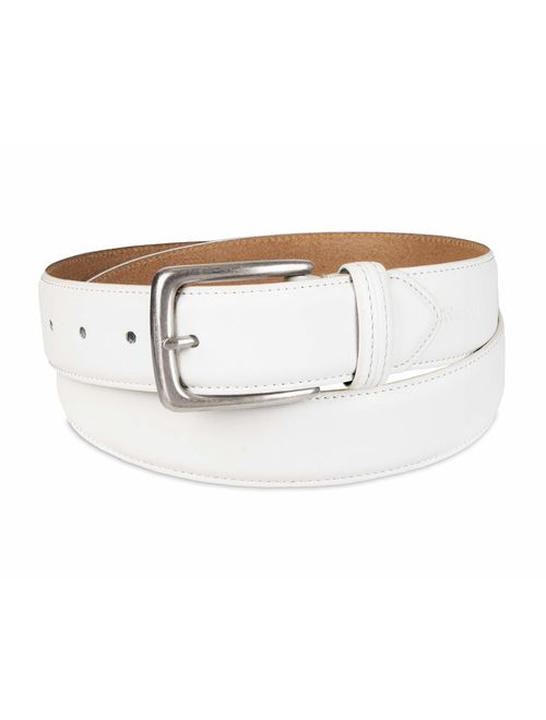 Columbia Men's Casual Leather Belt -Trinity Style for Jeans Khakis Dress Leather Strap Silver Prong Buckle Belt, White, 44