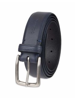 Men's Casual Leather Belt -Trinity Style for Jeans Khakis Dress Leather Strap Silver Prong Buckle Belt, Navy, 56