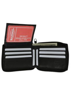 New Mens Bifold Zipper Around Leather Wallet Secure Multi Pockets Black Billfold