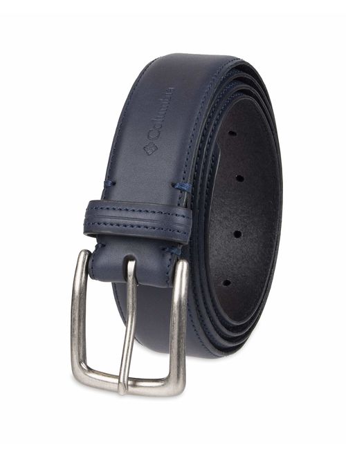 Columbia Men's Casual Leather Belt -Trinity Style for Jeans Khakis Dress Leather Strap Silver Prong Buckle Belt, Navy, 52