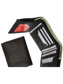 Multi Card Holder ID Window Trifold Soft Leather Mens Wallet 1255 (C) Brown