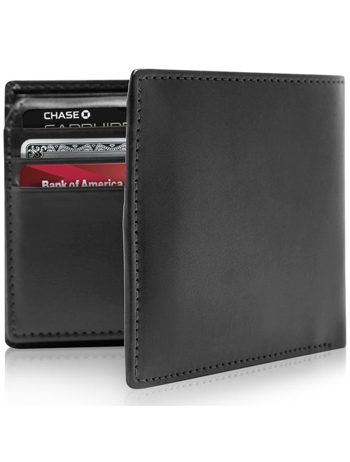 Faux Leather Vegan Wallets For Men - Bifold Mens Wallet With ID Window RFID Blocking
