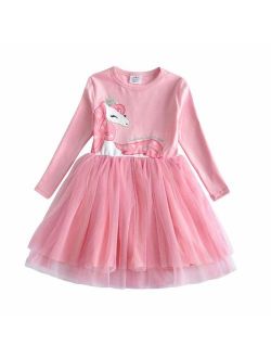 Toddler Flower Girl Dress Winter Long Sleeve Tutu Party Dresses for Girls 3-7 Years, Knee-Length