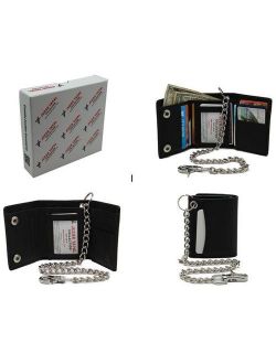 RFID Safe Men Cow Leather Tri-fold Chain Wallet 112 For Biker Motorcycle Trucker