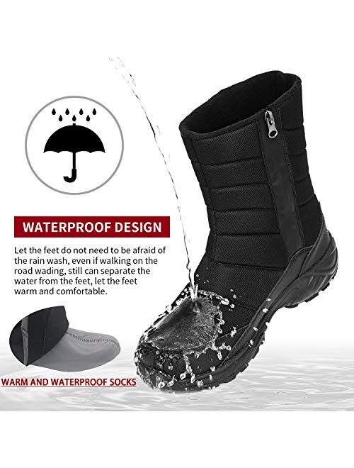 SILENTCARE Mens Winter Mid-Calf Snow Boot Fur Warm Waterproof Slip On Outdoor Athletic