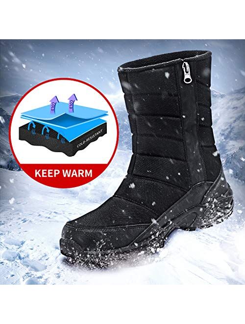 SILENTCARE Mens Winter Mid-Calf Snow Boot Fur Warm Waterproof Slip On Outdoor Athletic