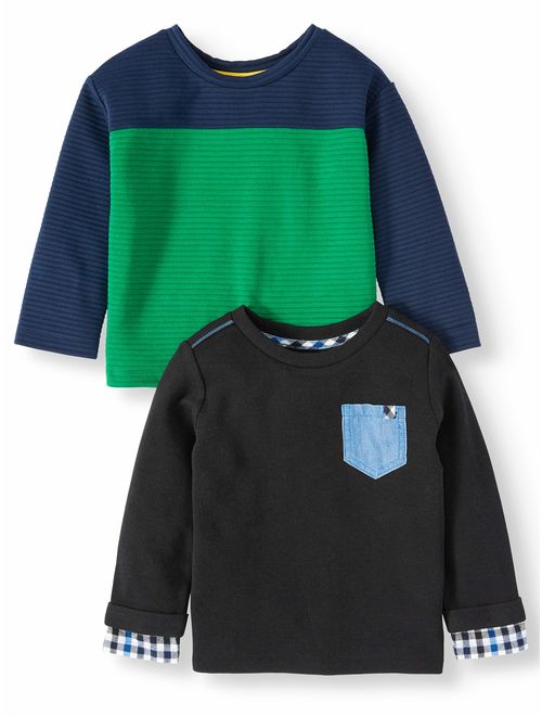 Wonder Nation Toddler Boy Long Sleeve Colorblock T-Shirt & Long Sleeve Pocket T-Shirt, 2 Pack