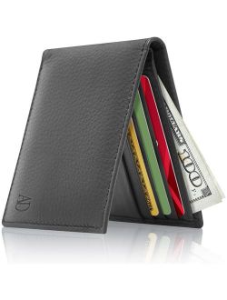 Slim Leather Bifold Wallets For Men - Minimalist Small Thin Mens Wallet RFID Blocking Card Holder ID Window Gifts For Men