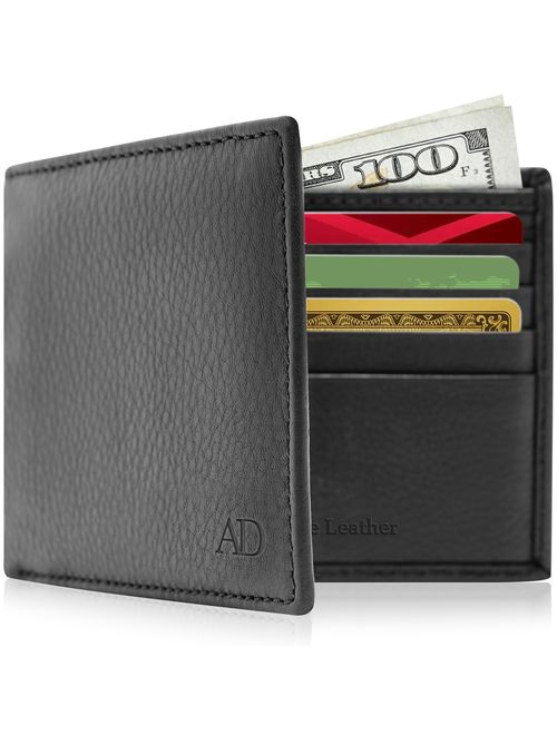 Slim Leather Bifold Wallets For Men - Minimalist Small Thin Mens Wallet RFID Blocking Card Holder ID Window Gifts For Men
