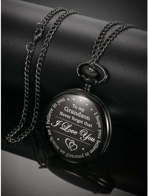 Hicarer Memory Gift to My Grandson Pocket Watch, I Love You to Grandson Gift from Grandpa Grandma