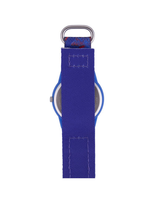 Spider-Man Boys' Blue Plastic Time Teacher Watch, Red Spider Man Nylon Strap with Blue Backing