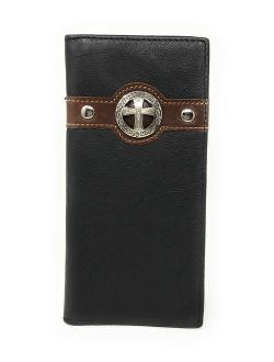 Texas West Premium Genuine Leather Cross Mens Long Wallet Checkbook in 2 Colors