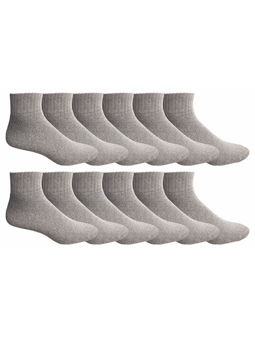 SOCKS'NBULK 12 Pairs Men's Ankle Socks, Athletic Sports Running Socks, Quarter Length (Gray)
