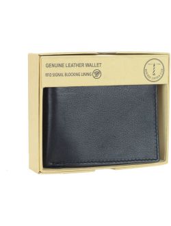 Men's RFID Signal Blocking Genuine Leather Center Wing Bi-Fold Wallet with Gift Box