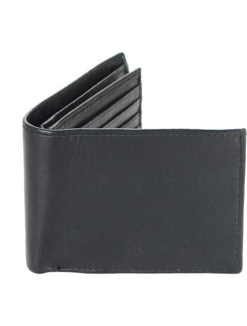 Men's RFID Signal Blocking Genuine Leather Center Wing Bi-Fold Wallet with Gift Box