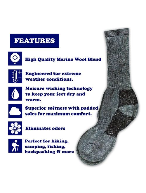 Yacht & Smith Merino Wool Socks for Hiking, Trail, Hunting, Winter, (4 Pairs Gray, Womens 9-11)