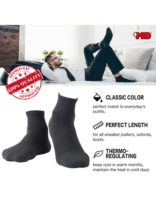 +MD Men's Heavy Full Cushion Odor Control Bamboo Ankle Quater Socks 6 Pack