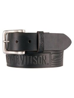 Harley-Davidson Men's Embossed Crosswind Leather Belt, Black HDMBT11334-BLK, Harley Davidson