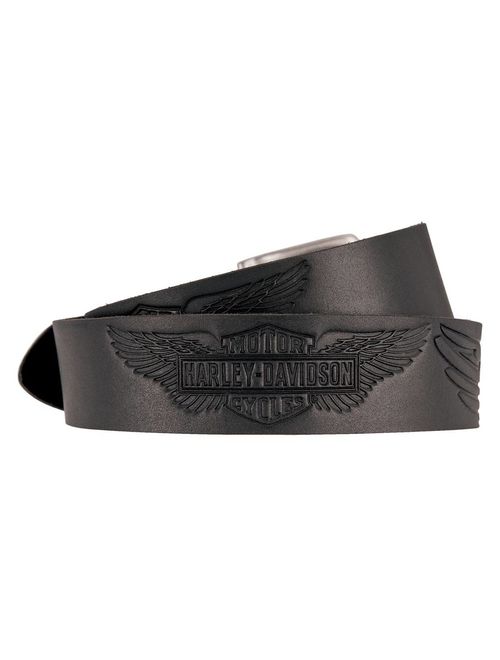 Harley-Davidson Men's Embossed Crosswind Leather Belt, Black HDMBT11334-BLK, Harley Davidson