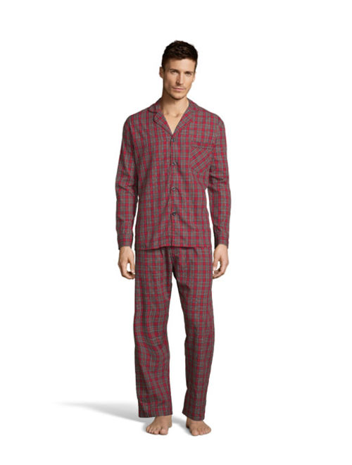 Hanes Men's Long Sleeve, Long Pant Woven Pajama Set