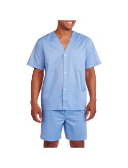 Men's Short Sleeve, Knee-Length Pant Solid Pajama Set
