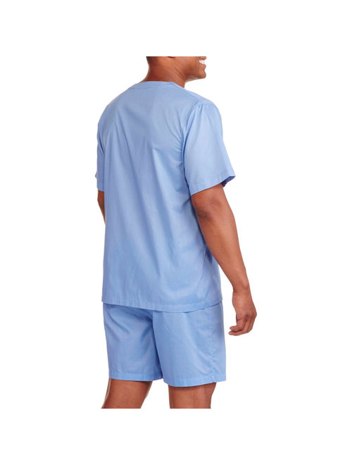 Fruit of the Loom Men's Short Sleeve, Knee-Length Pant Solid Pajama Set