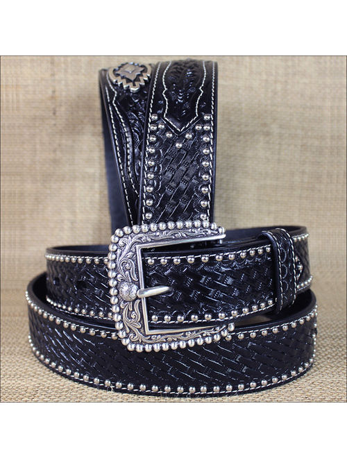 Ariat A10009382-38 Mens Leather Sands Hand Tooled Overlays Belt, Size - 38