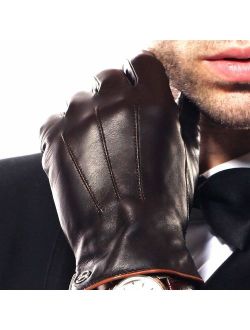 Luxury Mens Touchscreen Winter Nappa Leather Dress Driving Gloves for Men (Cashmere/Fleece Lining)