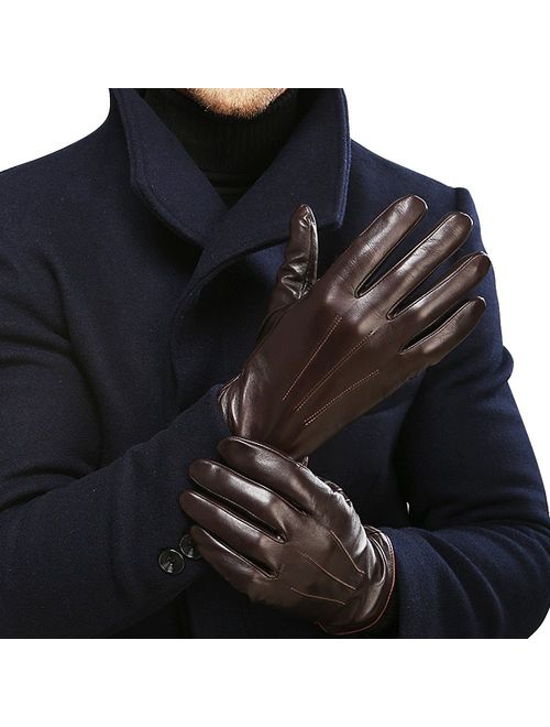 Luxury Mens Touchscreen Winter Nappa Leather Dress Driving Gloves for Men (Cashmere/Fleece Lining)