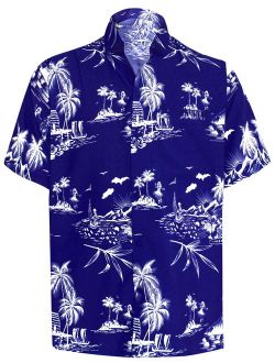 HAPPY BAY Palm floral Casual Button Down Short Sleeve Hawaiian Aloha Beach Shirt Men