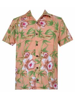 Hawaiian Shirts 51 Mens Flower Bamboo Beach Aloha Casual Holiday Orange S